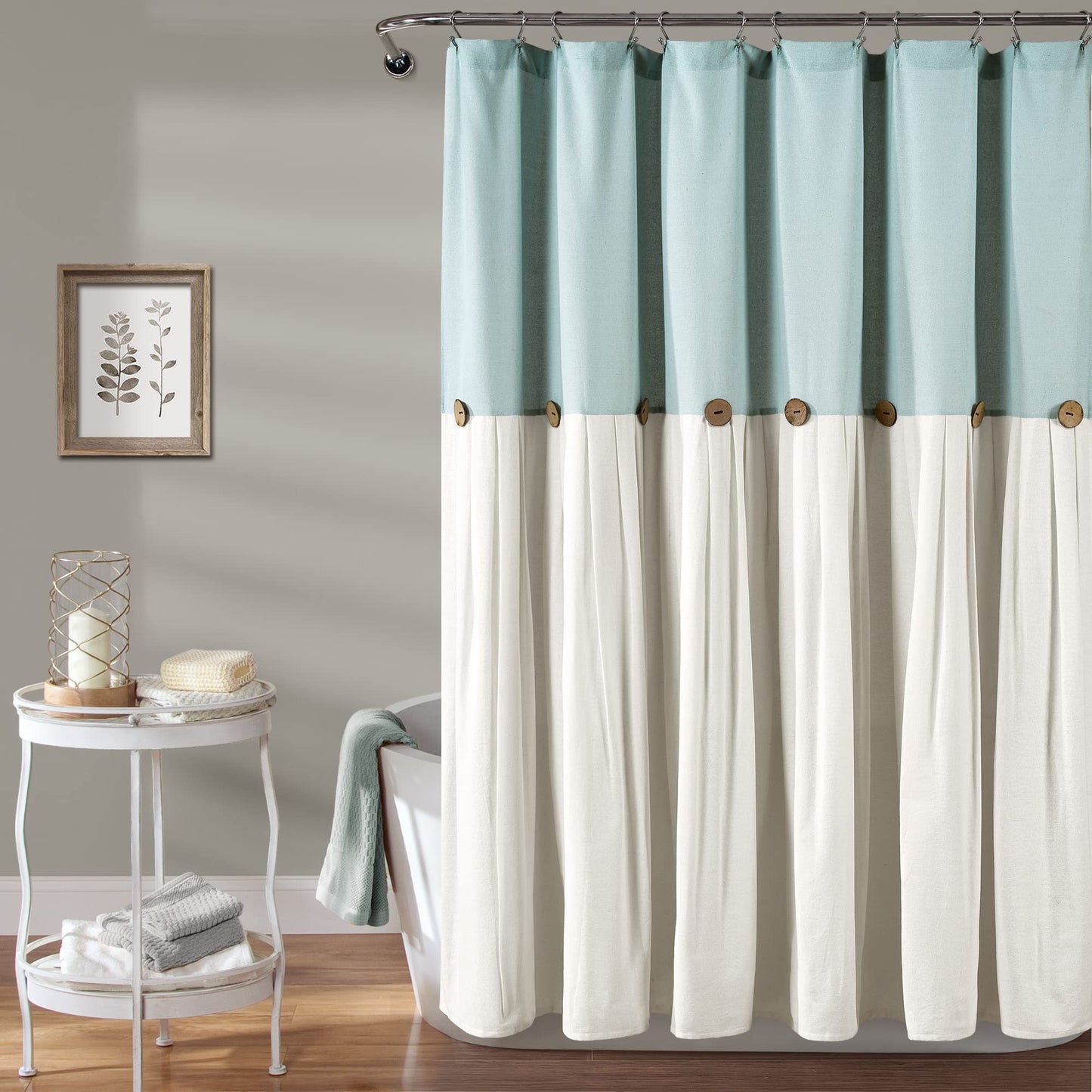 Linen Button Farmhouse Shower Curtain