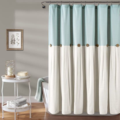 Linen Button Farmhouse Shower Curtain