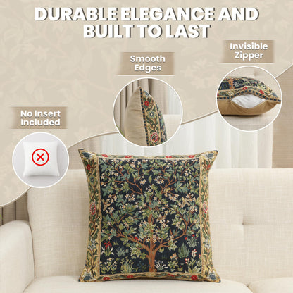 Tree of Life Jacquard Cotton Throw Pillow Cover