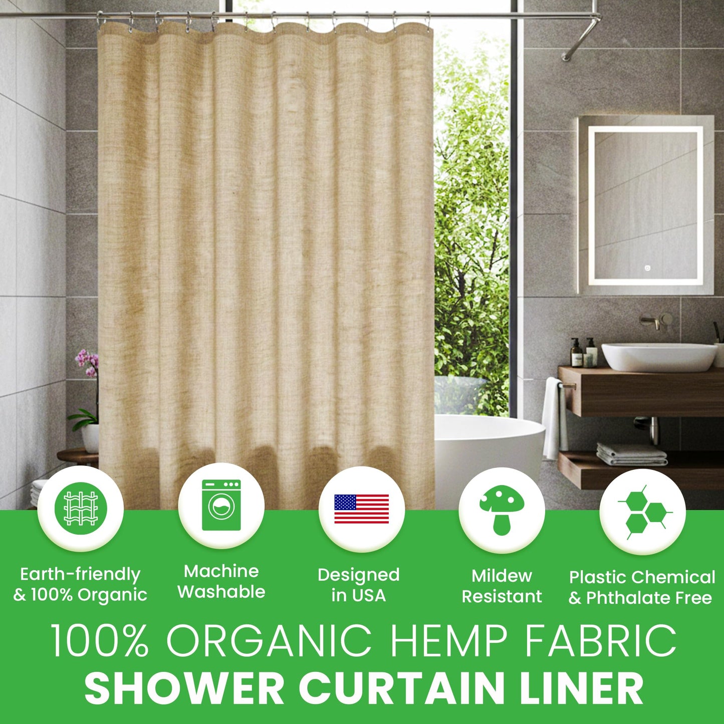 Natural Hemp Fabric Shower Curtain Liner