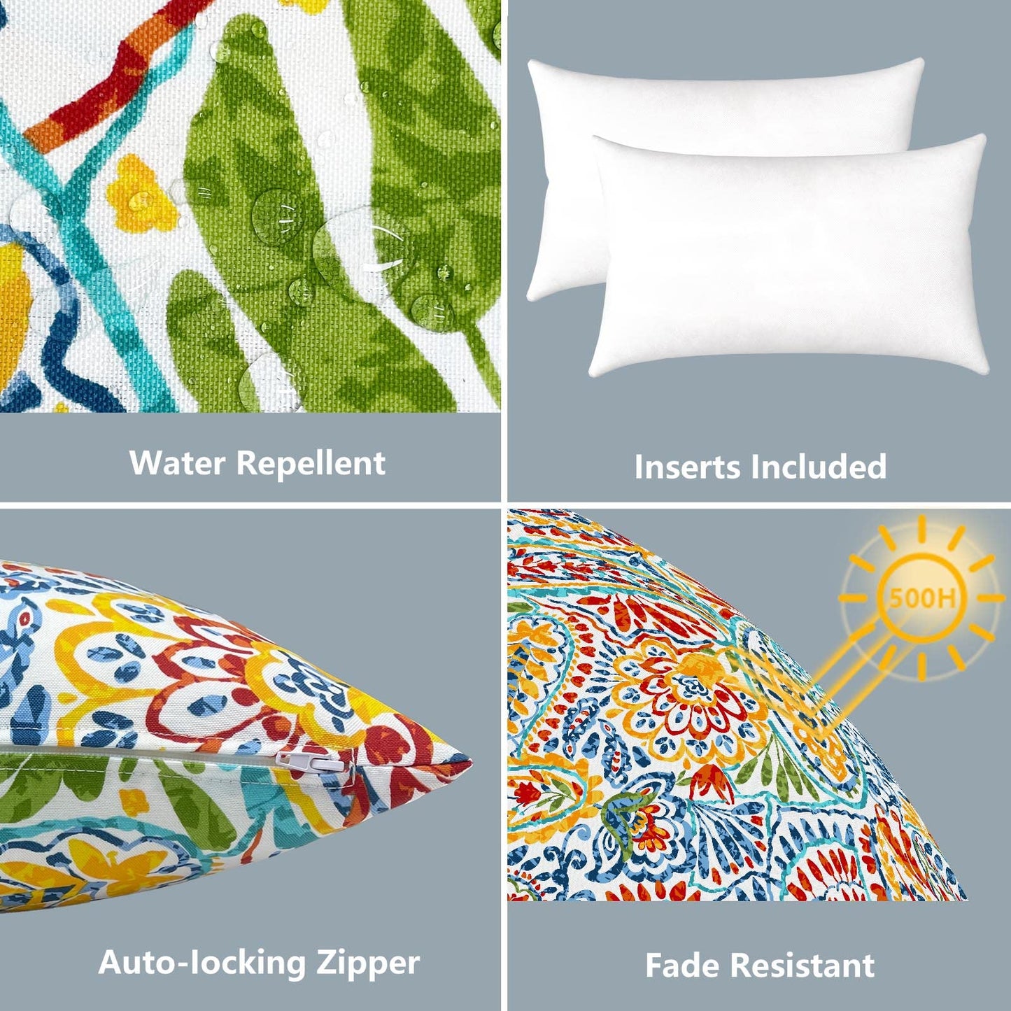 Paisley Outdoor Lumbar Throw Pillow Set with Insert