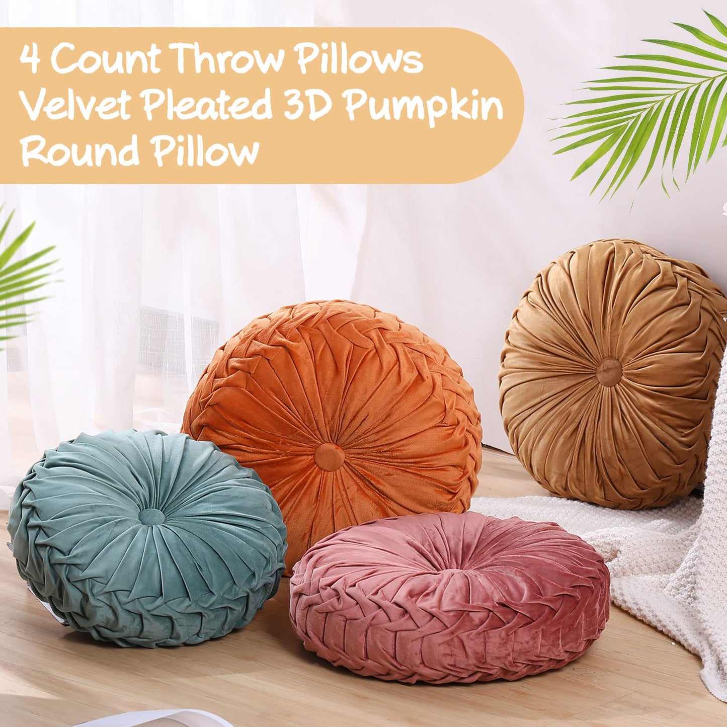 Velvet Pleated Round Pumpkin Throw Pillow Cover
