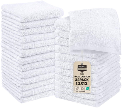 24-Pack Ring Spun Cotton Washcloths Set, White