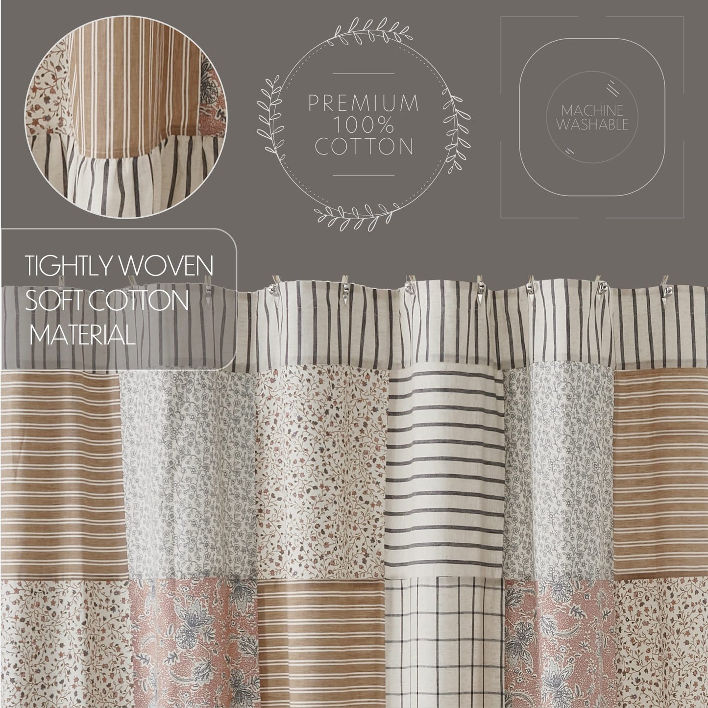 Kaila Floral Patchwork Farmhouse Shower Curtain