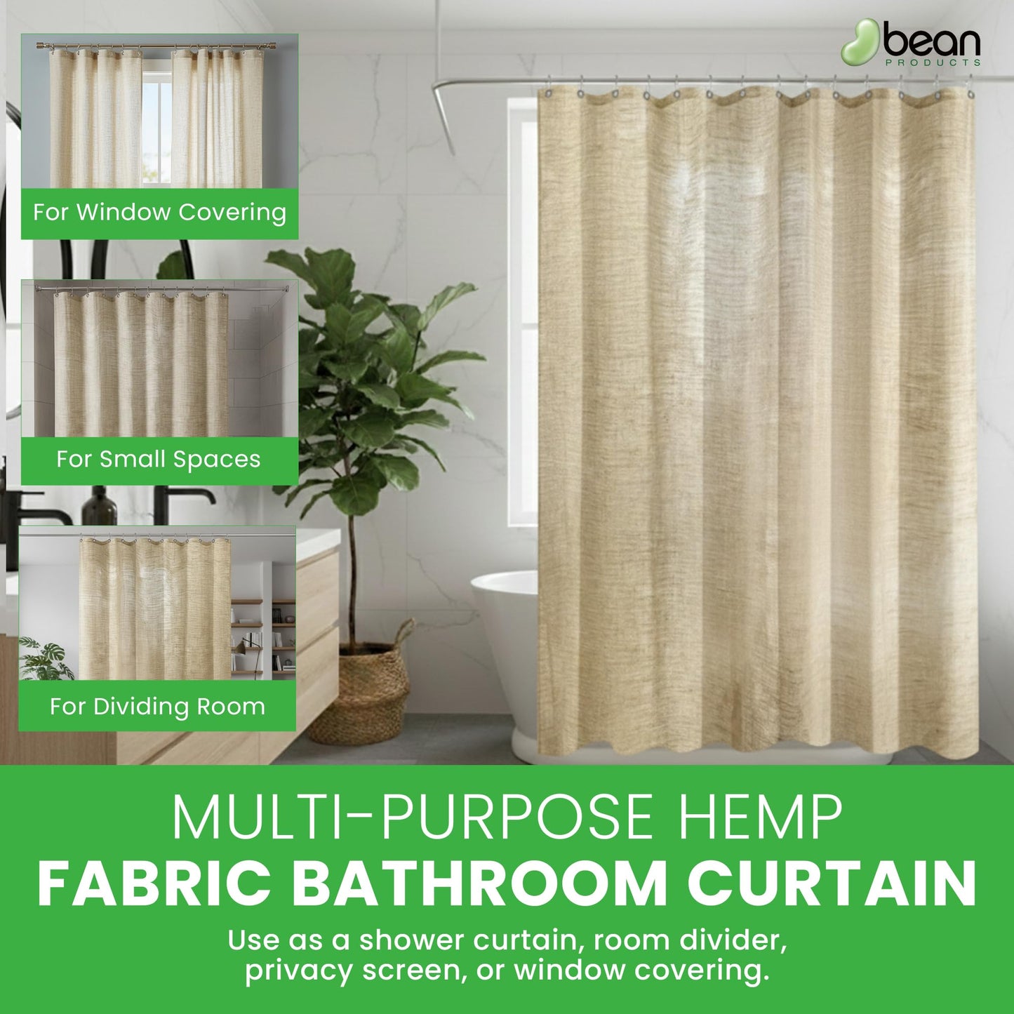 Natural Hemp Fabric Shower Curtain Liner