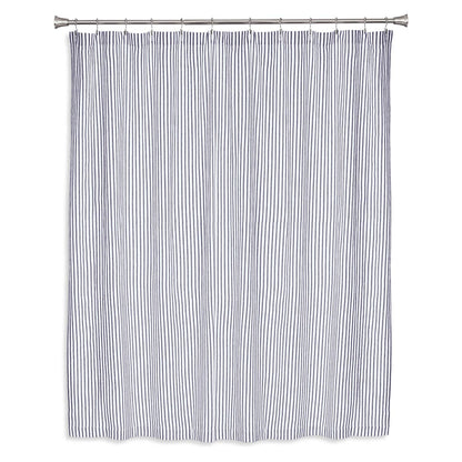 Navy Blue Ticking Stripe Cotton Shower Curtain