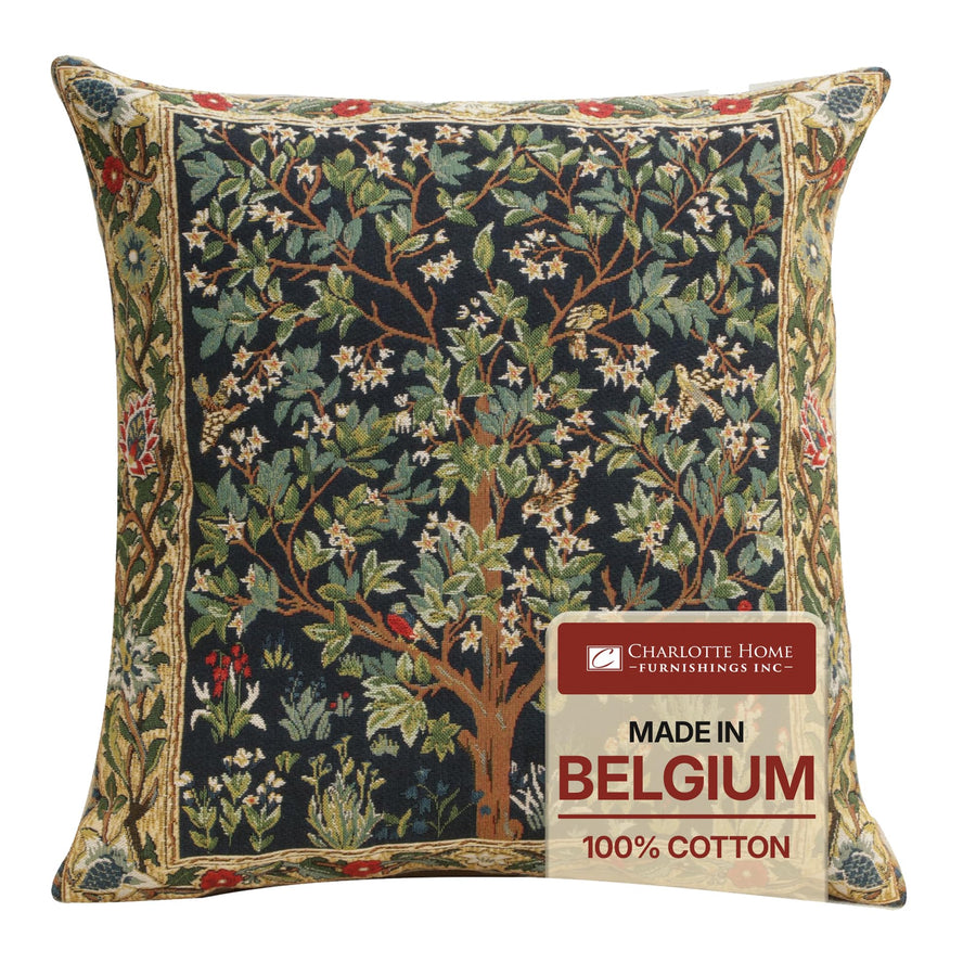 Tree of Life Jacquard Cotton Throw Pillow Cover