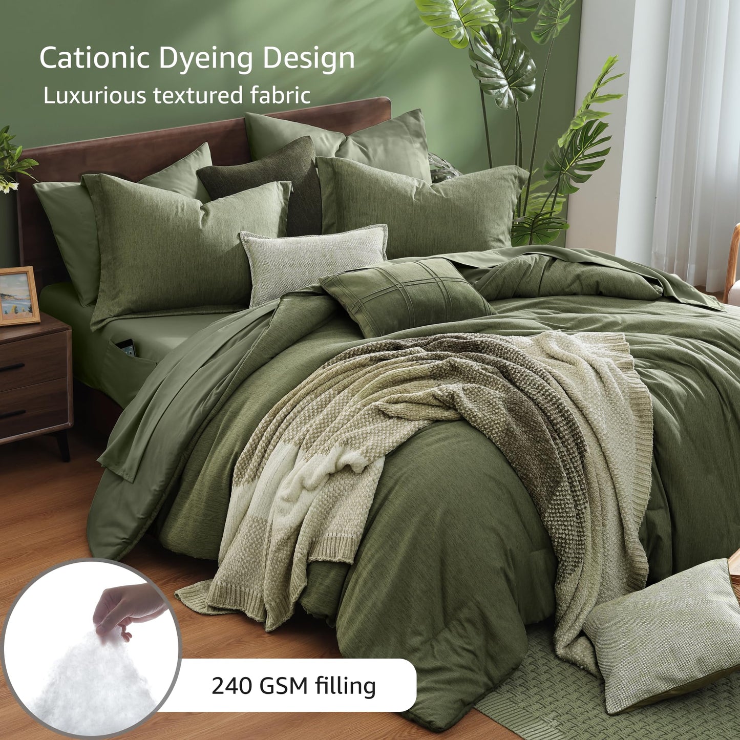 7-Piece Reversible Comforter Set Queen Size Olive Green
