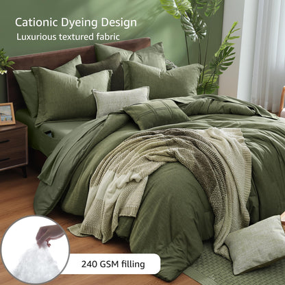 7-Piece Reversible Comforter Set Queen Size Olive Green