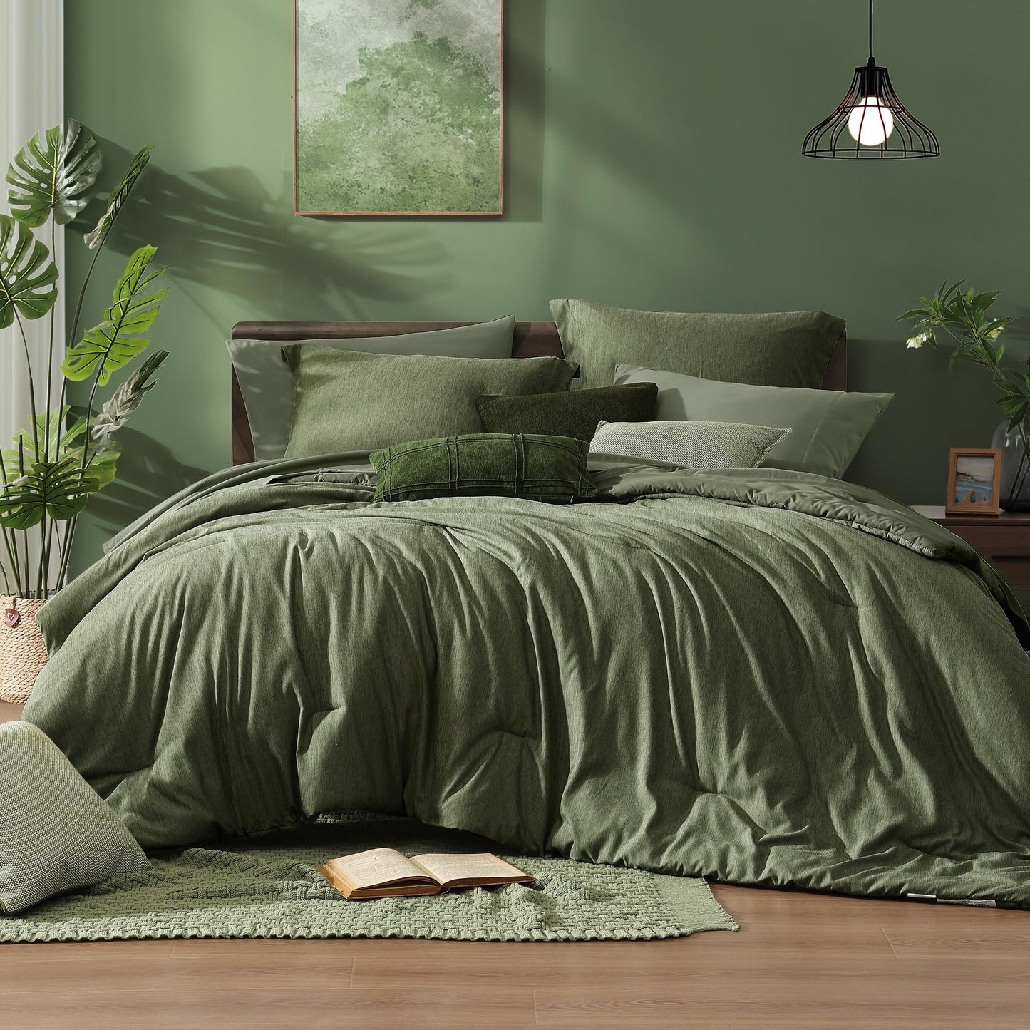 7-Piece Reversible Comforter Set Queen Size Olive Green
