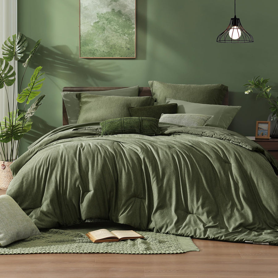 7-Piece Reversible Comforter Set Queen Size Olive Green