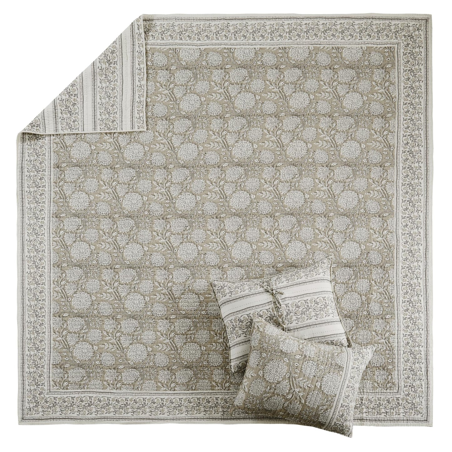 Reversible Floral Cotton Quilt Set King/Cal King Size