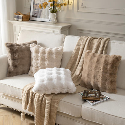 Plush Faux Fur Wave Throw Pillow Cover Set