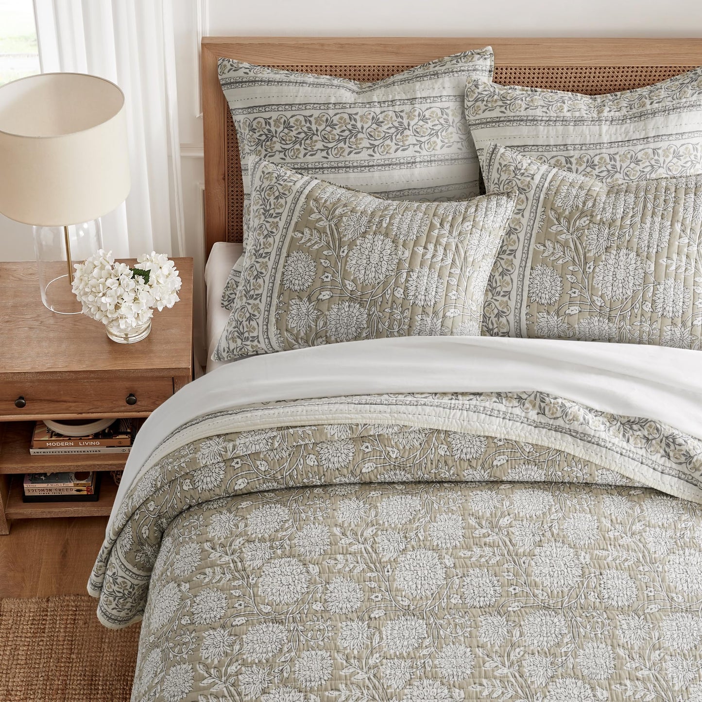 Reversible Floral Cotton Quilt Set King/Cal King Size