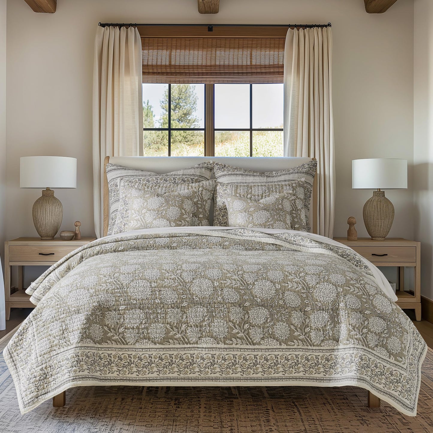Reversible Floral Cotton Quilt Set King/Cal King Size