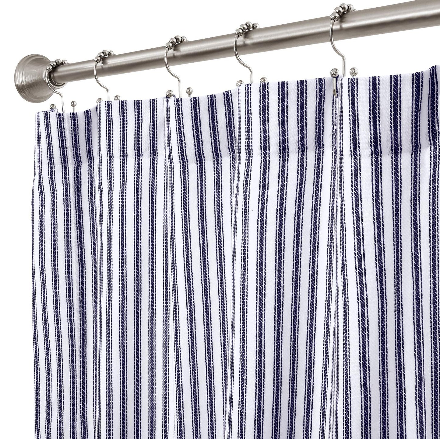 Navy Blue Ticking Stripe Cotton Shower Curtain