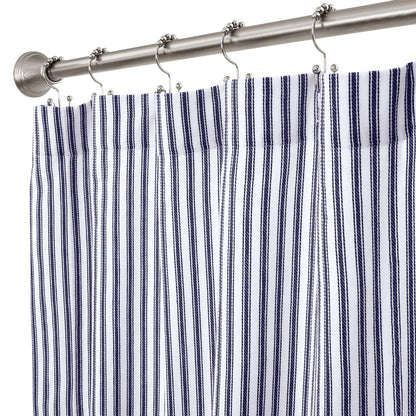 Navy Blue Ticking Stripe Cotton Shower Curtain