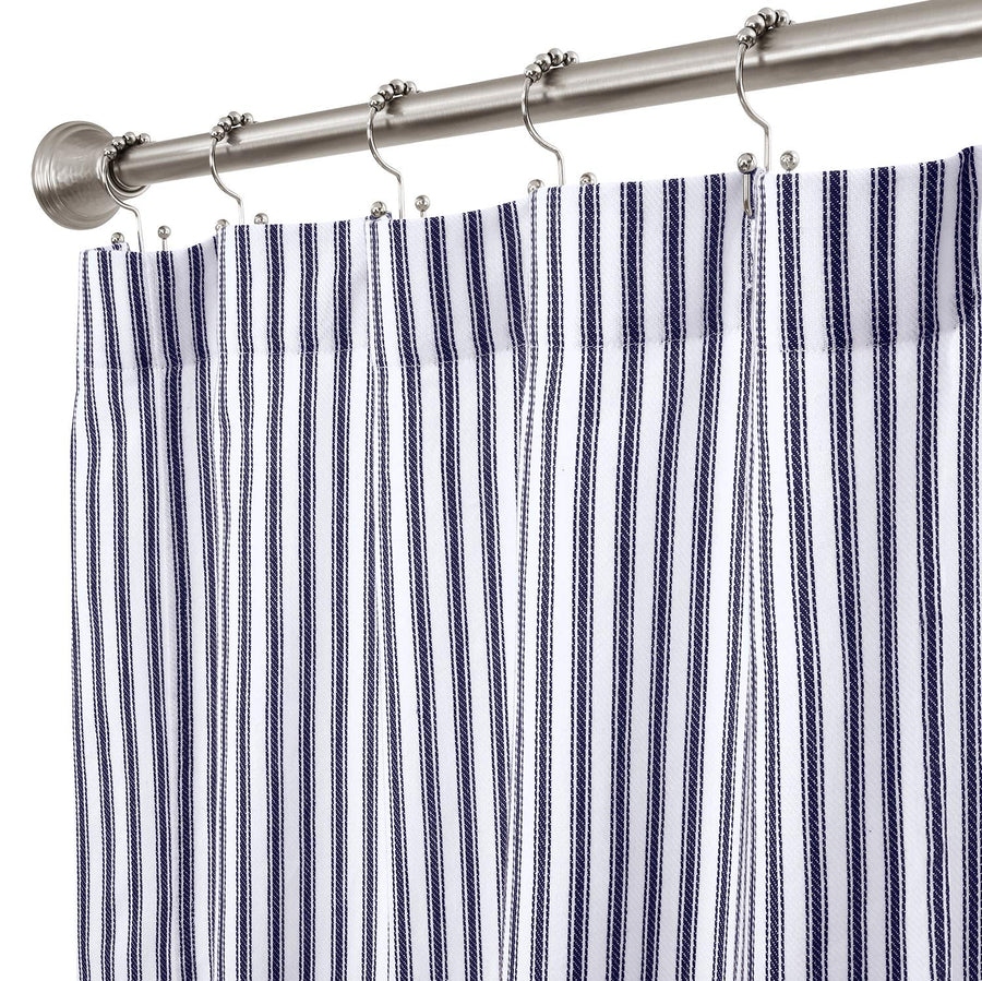 Navy Blue Ticking Stripe Cotton Shower Curtain