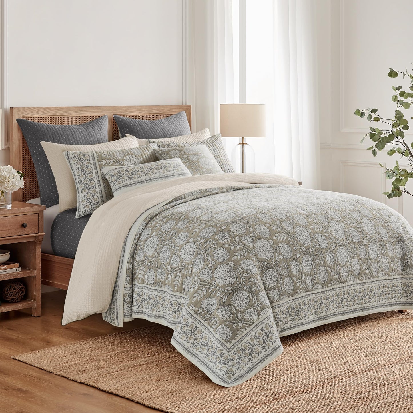 Reversible Floral Cotton Quilt Set King/Cal King Size