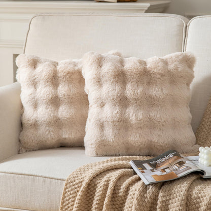 Plush Faux Fur Wave Throw Pillow Cover Set