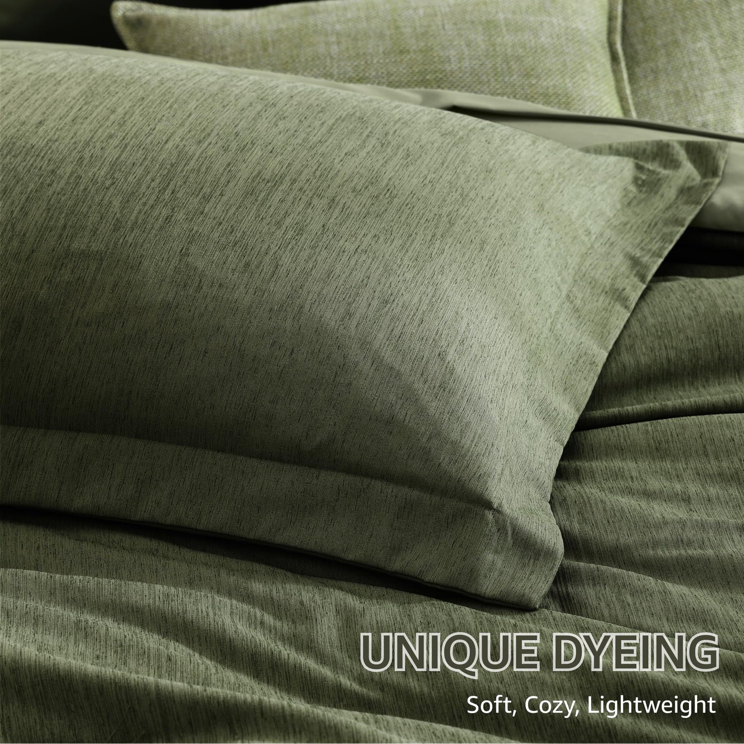 7-Piece Reversible Comforter Set Queen Size Olive Green