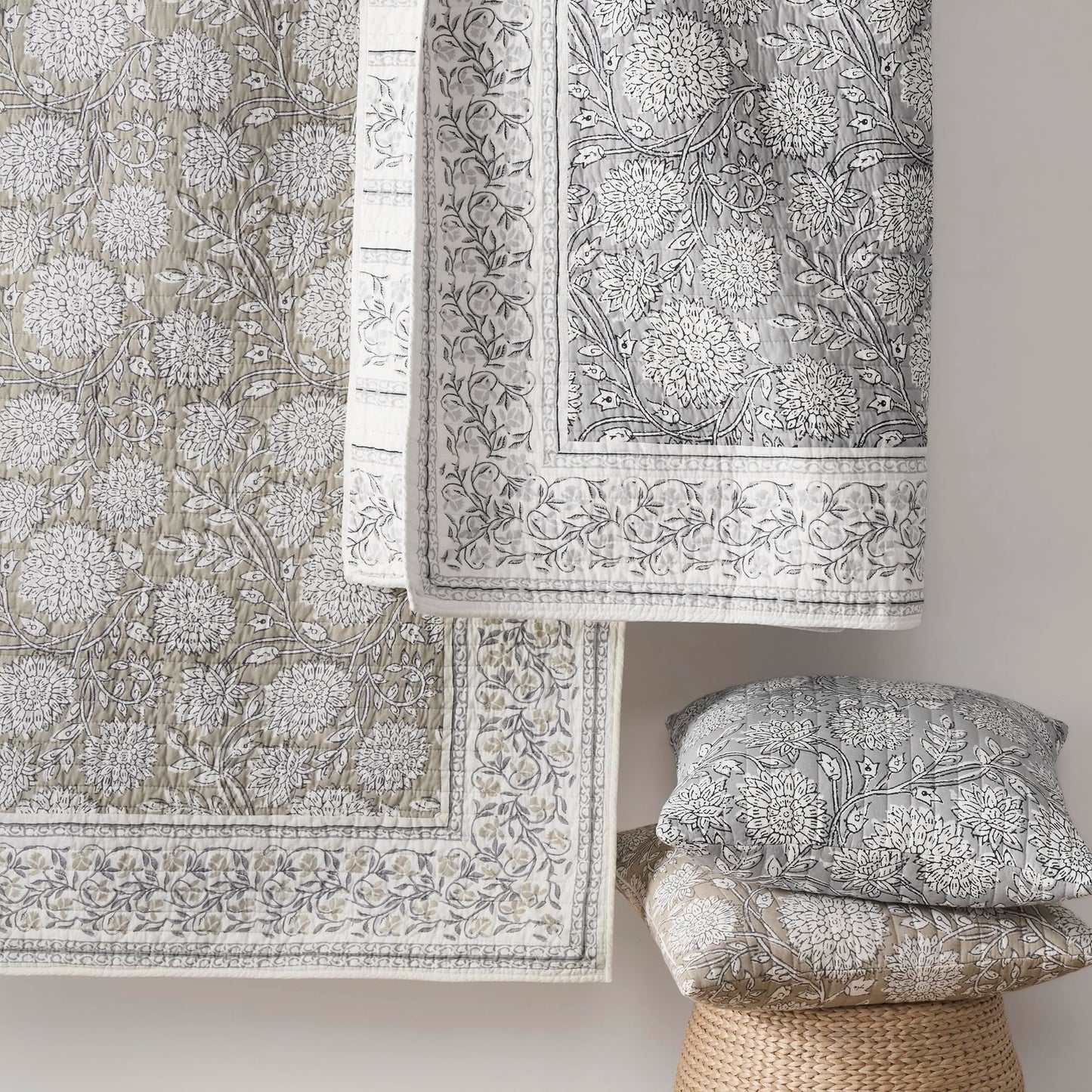 Reversible Floral Cotton Quilt Set King/Cal King Size