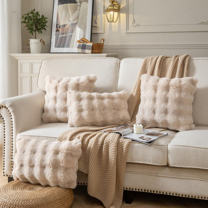 Plush Faux Fur Wave Throw Pillow Cover Set