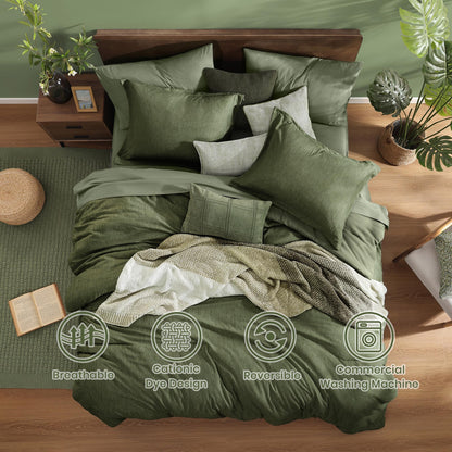 7-Piece Reversible Comforter Set Queen Size Olive Green